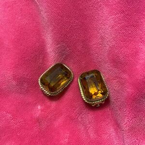 Whiting & Davis Orange Cabochon Clip On Earrings